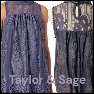 Taylor & Sage Grey High Neck Sleeveless Twin Print Lace Top (M)